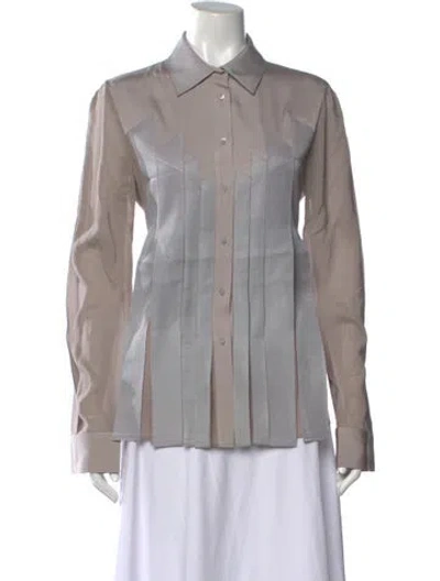 Pre-owned Zac Posen Silk Long Sleeve Button-up Top In Neutral