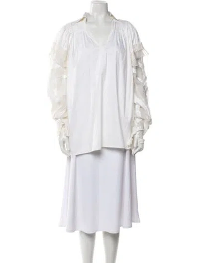 Pre-owned Zac Posen Silk Long Sleeve Tunic In White