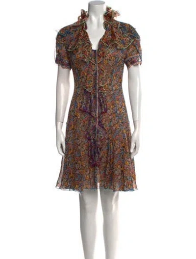Pre-owned Zac Posen Silk Mini Dress In Brown