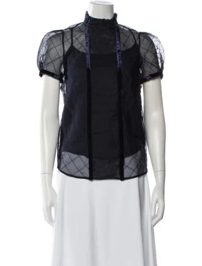 Pre-owned Zac Posen Silk Patterned Blouse In Blue