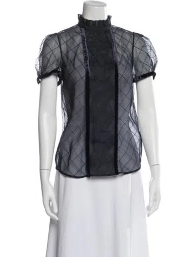 Pre-owned Zac Posen Silk Patterned Blouse In Blue