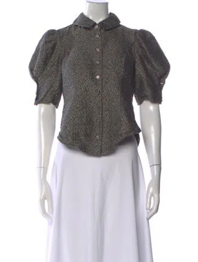 Pre-owned Zac Posen Silk Patterned Blouse In Gray