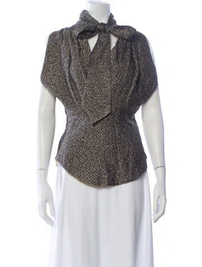 Pre-owned Zac Posen Silk Patterned Top In Neutral