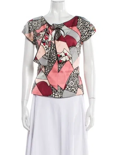 Pre-owned Zac Posen Silk Patterned Top In White