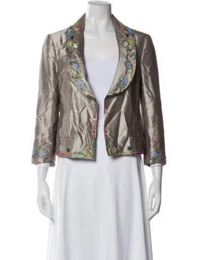 Pre-owned Zac Posen Silk Printed Blazer In Gray