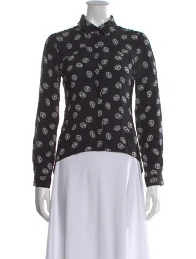 Pre-owned Zac Posen Silk Printed Blouse In Black