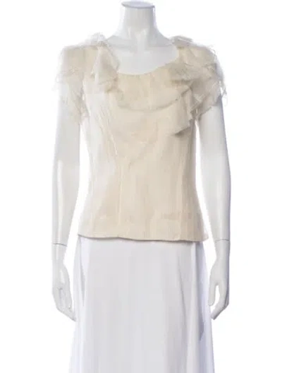 Pre-owned Zac Posen Silk Scoop Neck Top In White