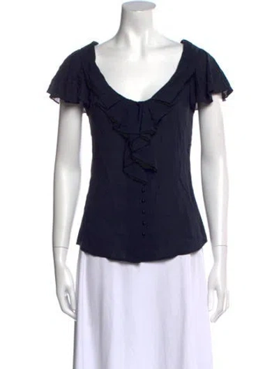 Pre-owned Zac Posen Silk Scoop Neck T-shirt In Blue