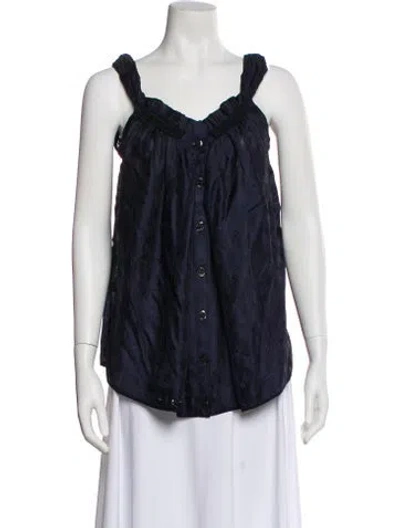 Pre-owned Zac Posen Silk Square Neckline Blouse In Blue