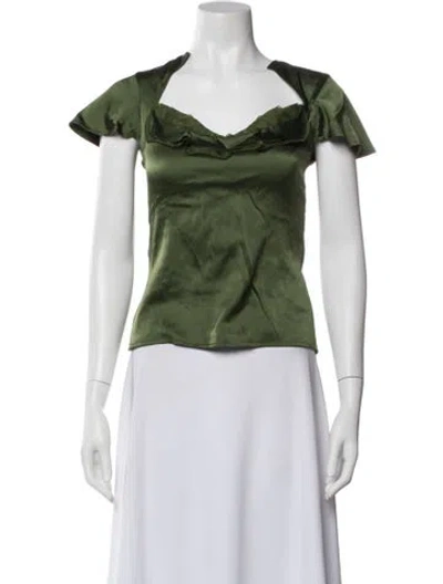 Pre-owned Zac Posen Silk Square Neckline Top In Green