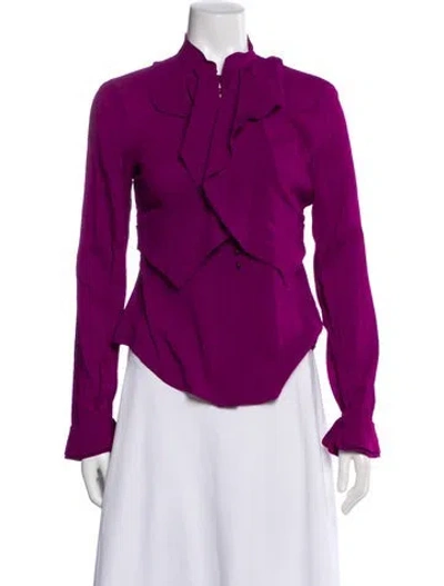Pre-owned Zac Posen Silk Tie Neck Blouse In Purple