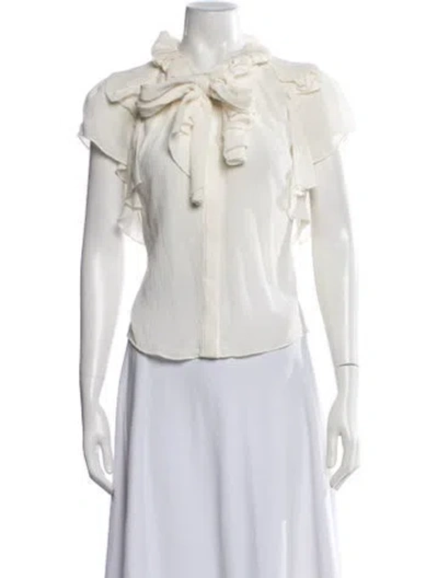 Pre-owned Zac Posen Silk Tie Neck Blouse In White