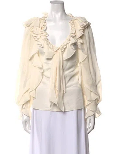 Pre-owned Zac Posen Silk V-neck Blouse In Neutral