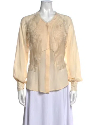 Pre-owned Zac Posen Silk V-neck Blouse In Neutrals