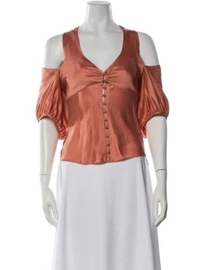 Pre-owned Zac Posen Silk V-neck Top In Orange