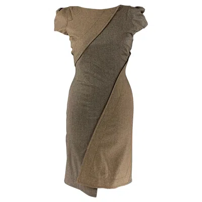 Pre-owned Zac Posen Size 10 Grey Brown Wool Blend Stripe Shift Dress In Gray