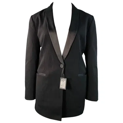 Pre-owned Zac Posen Size 12 Black Polyester Blend Shawl Collar Single Button Jacket Blazer