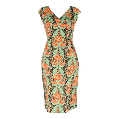 Pre-owned Zac Posen Size 8 Green Multi Color Cotton Blend Tapestry Sleeveless Dress