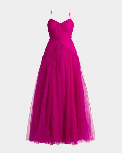 Zac Posen Sleeveless Pleated Tulle Gown In Iris