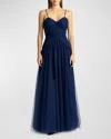 Zac Posen Sleeveless Pleated Tulle Gown In Knight
