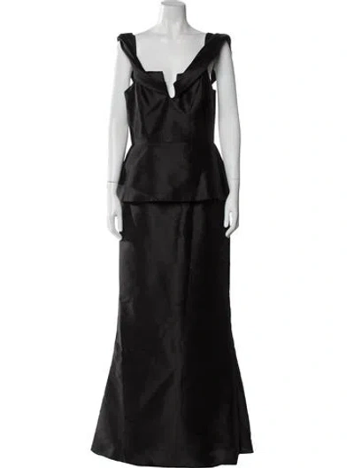 Pre-owned Zac Posen Square Neckline Long Dress In Black