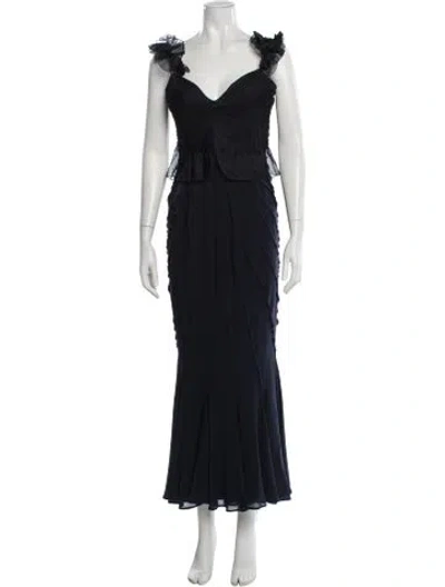 Pre-owned Zac Posen Square Neckline Long Dress In Blue