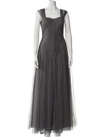 Pre-owned Zac Posen Square Neckline Long Dress In Gray