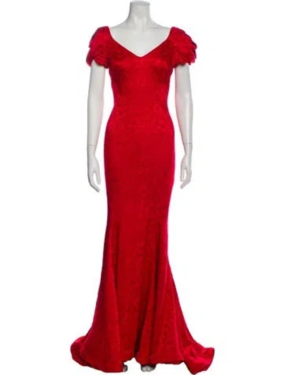 Pre-owned Zac Posen Square Neckline Long Dress In Red