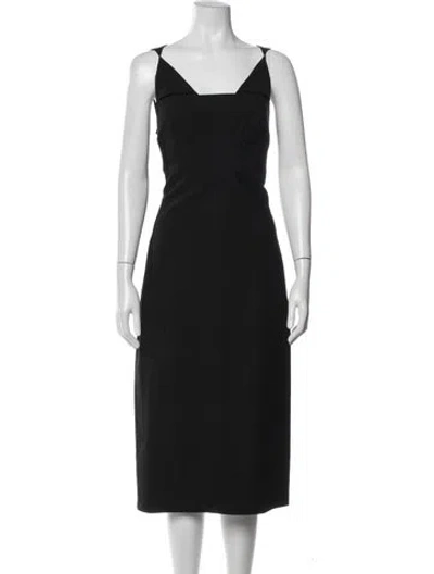 Pre-owned Zac Posen Square Neckline Midi Length Dress In Black