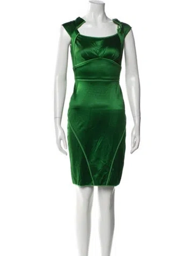 Pre-owned Zac Posen Square Neckline Mini Dress In Green