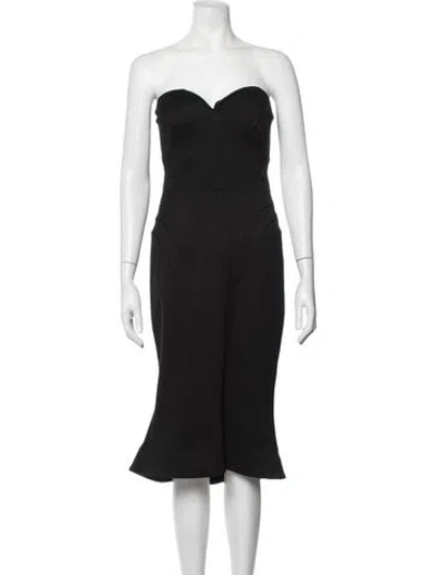 Pre-owned Zac Posen Strapless Knee-length Dress In Black