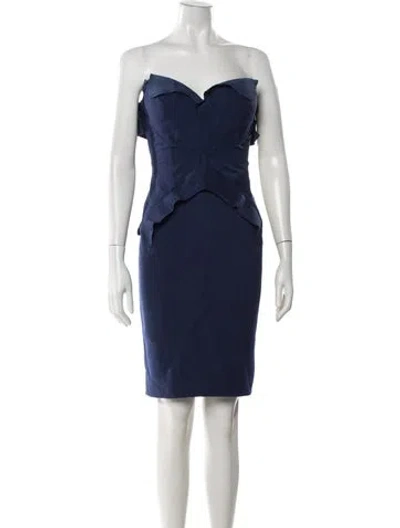 Pre-owned Zac Posen Strapless Knee-length Dress In Blue