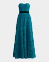 Zac Posen Strapless Rosette Applique Tulle Gown In Capri