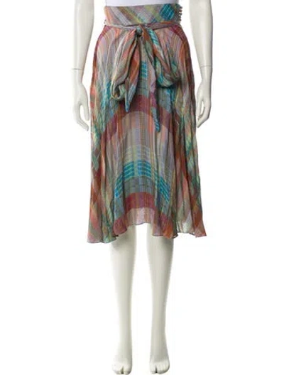 Pre-owned Zac Posen Striped Midi Length Skirt In Blue