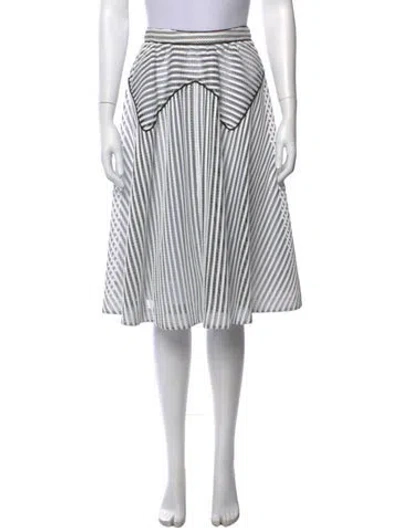 Pre-owned Zac Posen Striped Midi Length Skirt In White