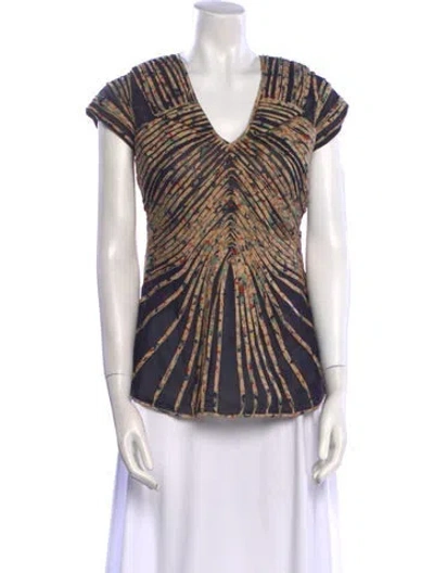 Pre-owned Zac Posen Striped V-neck Blouse In Multi