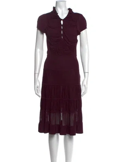 Pre-owned Zac Posen Tie Neck Midi Length Dress In Purple