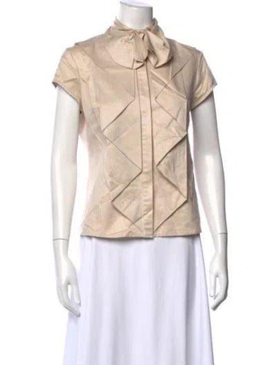 Pre-owned Zac Posen Tie Neck Short Sleeve Blouse In Neutral