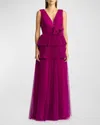 Zac Posen Tiered Pleated Tulle Gown In Viola