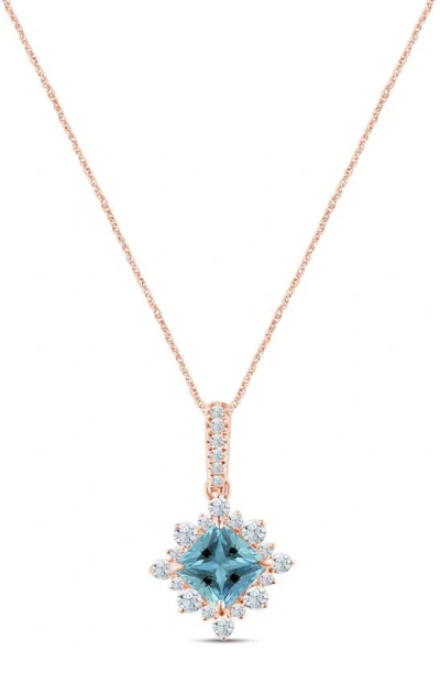 Zac Posen Truly  Square Aquamarine & Diamond Pendant Necklace In Pink