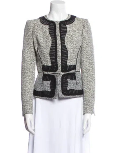 Pre-owned Zac Posen Tweed Pattern Evening Jacket In White