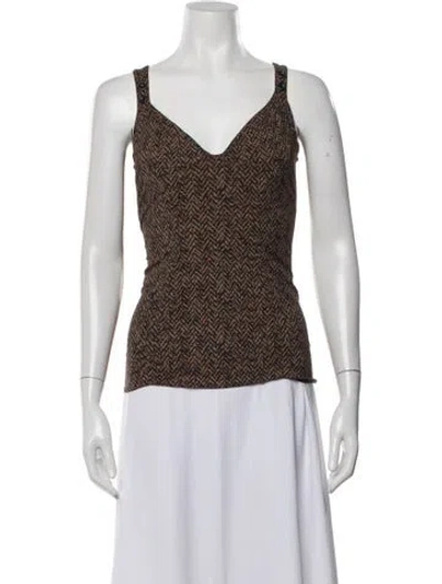 Pre-owned Zac Posen Tweed Pattern Square Neckline Top In White