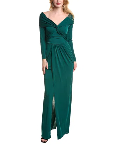 Zac Posen Twisted Wrap Gown In Green