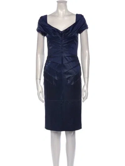 Pre-owned Zac Posen V-neck Knee-length Dress In Blue