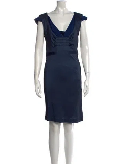 Pre-owned Zac Posen V-neck Knee-length Dress In Blue