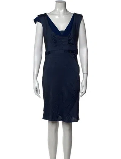 Pre-owned Zac Posen V-neck Knee-length Dress In Blue