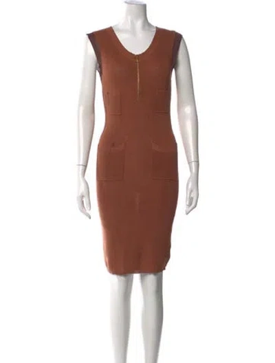 Pre-owned Zac Posen V-neck Knee-length Dress In Brown