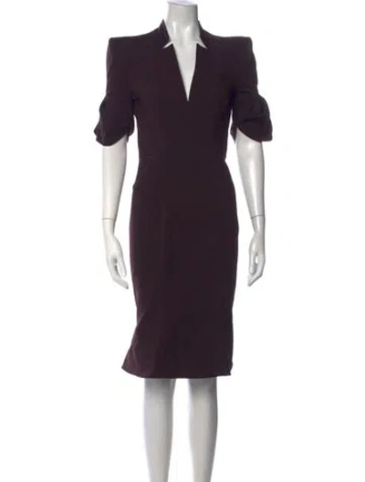 Pre-owned Zac Posen V-neck Knee-length Dress In Burgundy