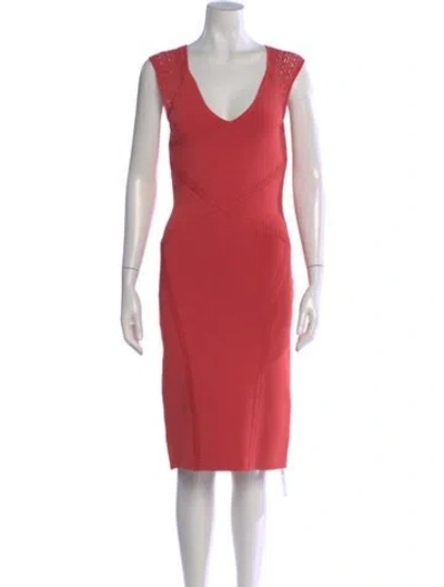 Pre-owned Zac Posen V-neck Knee-length Dress In Pink