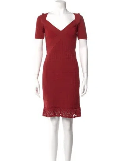 Pre-owned Zac Posen V-neck Knee-length Dress In Red